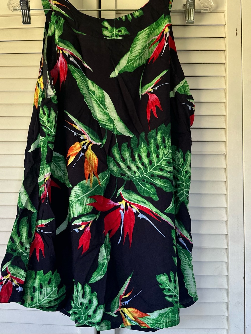 Hibiscus Collection Hawaiian Sundress in Black with Green & Red Leaf Print - Picture 2 of 4